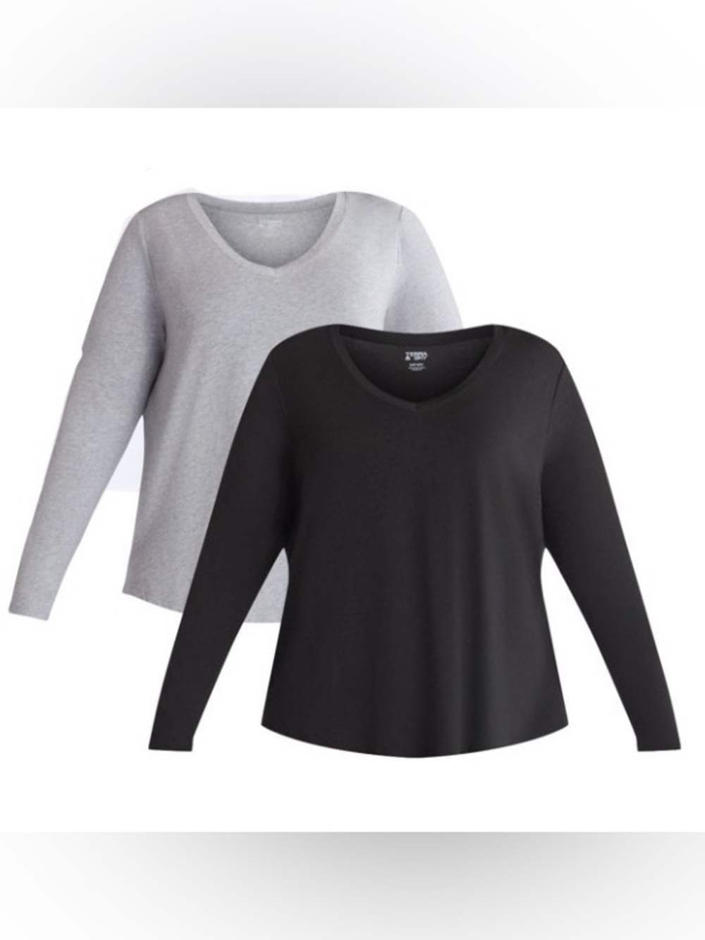 Terra & Sky Long Sleeve V-Neck Tees - Black & Light Gray - 2-Pack